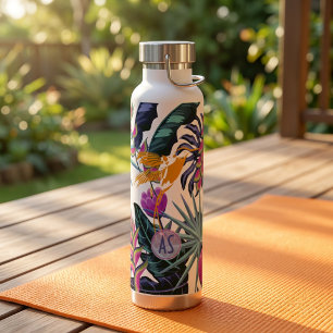 Kühnes tropisches Blattmuster mit Kolibri Trinkflasche