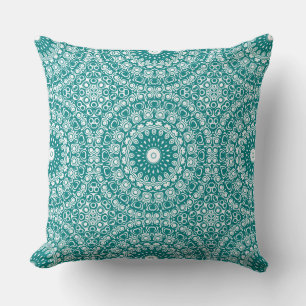 Kühnes Türkis-Mandala-Muster Kissen