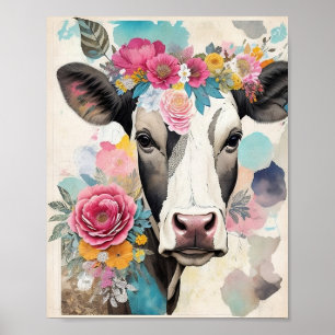 Kuhporträt Florale Mixed-Media-Collage Poster