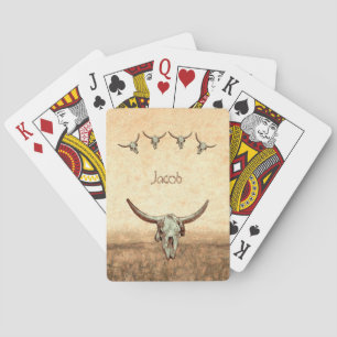 Kuhschädel Braun Western Rustikaler Landhausstil Spielkarten