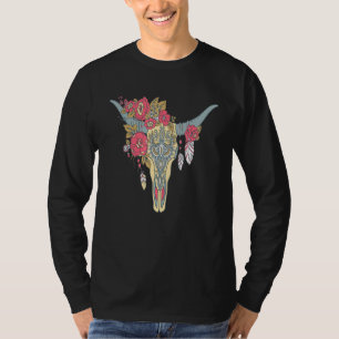 Kuhschädel für Blume Zucker Rose Helloween T-Shirt