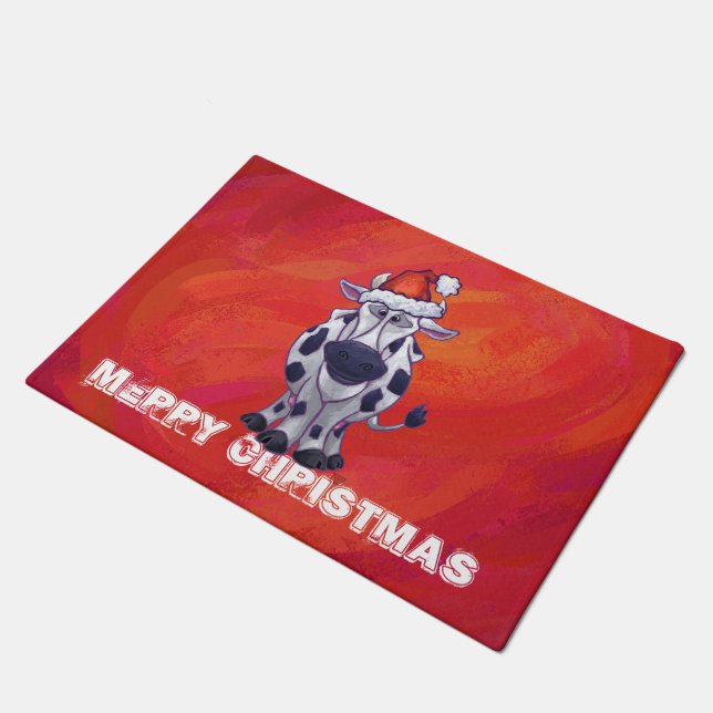 Kuhweihweihnachtszeit auf Red Feild Fußmatte (Schrägansicht)