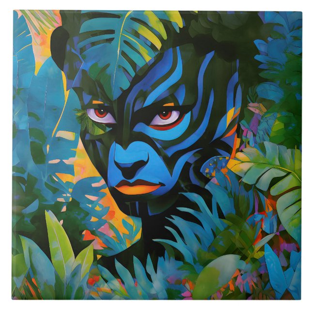 "Kuiráya" - Bleimalerei - Frauen in Amazonien Fliese (Vorderseite)