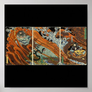 Kuji Battle between Samurai. Circa 1860. Japan. Poster