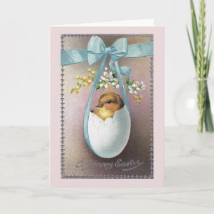 Küken in hängender Eierschale Vintage Ostern Feiertagskarte