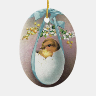 Küken in hängender Eierschale Vintage Ostern Keramikornament