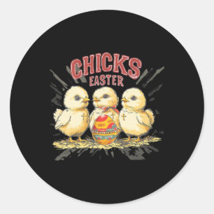 Küken mit Osterei; Stil Vintage Frohe Ostern Runder Aufkleber