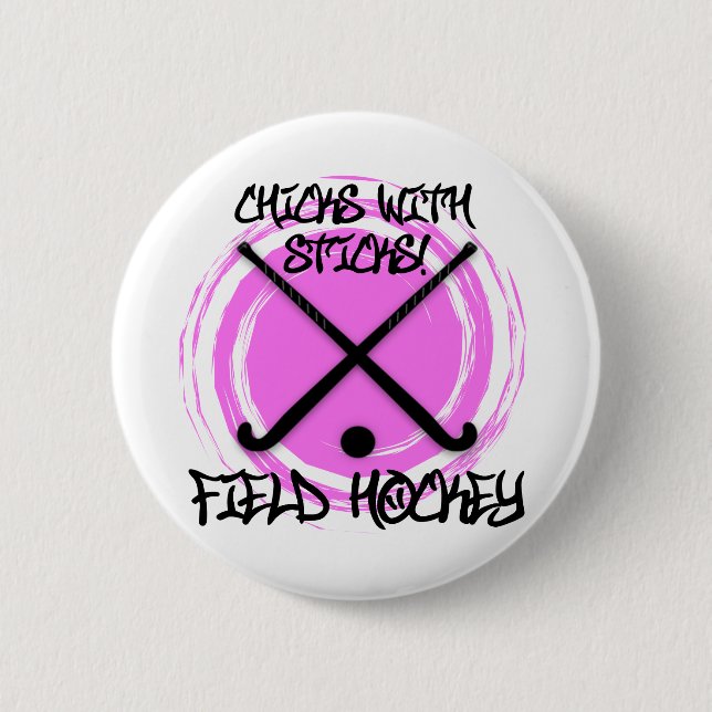 Küken mit Stöcken - Feld-Hockey Button (Vorderseite)