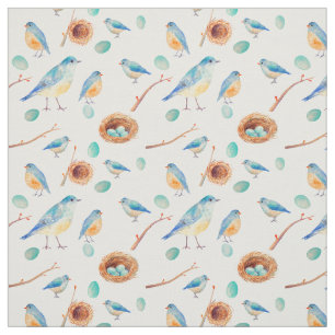 Küken-Nest-Gewebe Vögel des Aquarells blaues Stoff