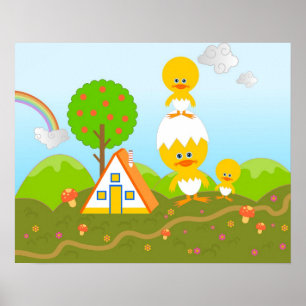 Küken und Orangen Poster