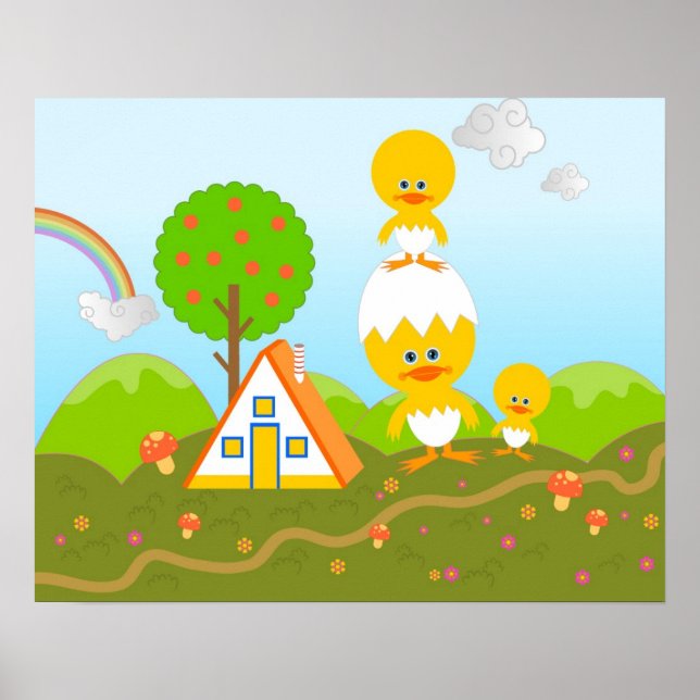 Küken und Orangen Poster (Vorne)