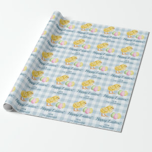 Küken und Pastell Ostereier Fröhliche Ostern Blau Geschenkpapier