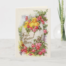 Küken und Rosen viktorianische Osterkarte Feiertagskarte