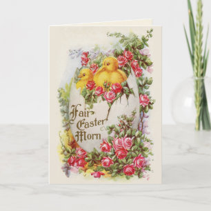 Küken und Rosen viktorianische Osterkarte Feiertagskarte