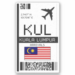KUL Kuala Lumpur Boarding Pass - Malaysia Flughafe Aufkleber