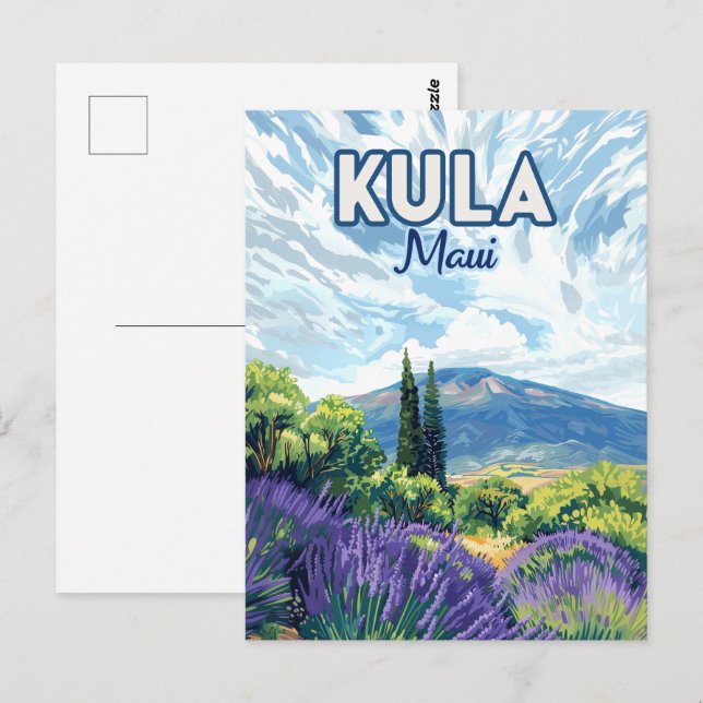 Kula Maui Haleakala Hawaii Lavender Retro Postkarte (Vorne/Hinten)