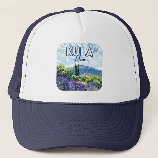 Kula Maui Haleakala Hawaii Lavender Retro Truckerkappe (Vorderseite)
