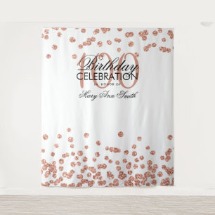 Kulisse 100. Geburtstag Rose Gold Weiß Konfetti Wandteppich