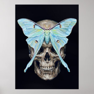 kull und Luna Moth — Memento Mori Impasto Poster