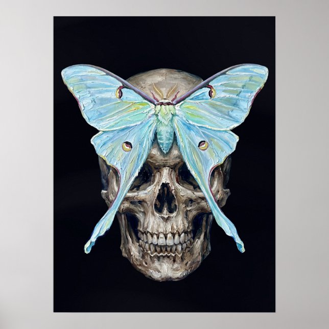 kull und Luna Moth — Memento Mori Impasto Poster (Vorne)