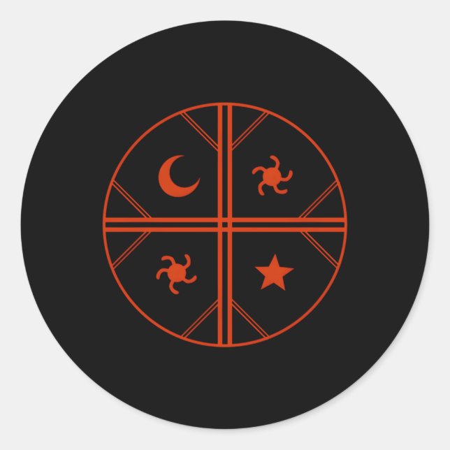 Kultrun Mapuche Sha Drum Sun Moon Star Symbology Runder Aufkleber (Vorderseite)