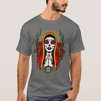Kulturmädchen Heilige Santa Muerte mit Blume T-Shirt