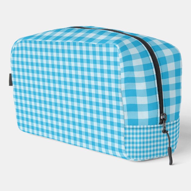 Kulturtasche mit blauem Karomuster Waschbeutel (Rechte Ecke)