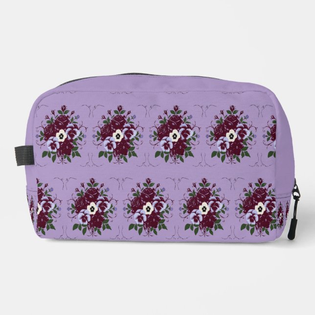 Kulturtasche mit violettem Blumenmuster Waschbeutel (Vorderseite)
