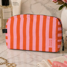 Kulturtasche | Preppy Bold Stripe Korallenrosa