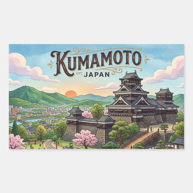 Kumamoto-Ansichtskarte Rechteckiger Aufkleber (Vorderseite)