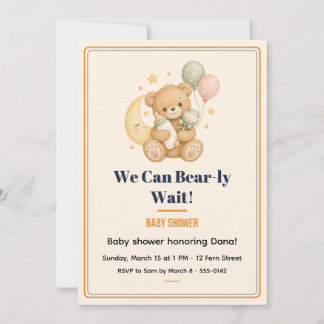 Kümmere dich kaum Teddy Baby Shower Cream-Einladun Einladung