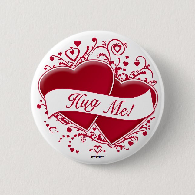 Kümmere Mich! Rote Herzen Button (Vorderseite)