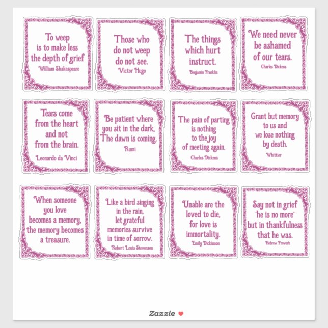 Kummerzitate an Verzierten Vintagen Magenta-Grenze Aufkleber (Blatt)