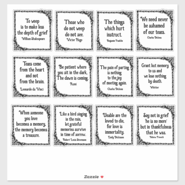 Kummerzitate an Verzierten Vintagen Schwarzen Gren Aufkleber (Blatt)