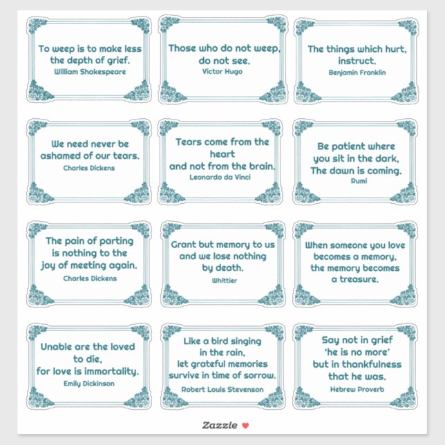 Kummerzitate in der Ecke der Rose Tief Aquamarin w Aufkleber (Blatt)