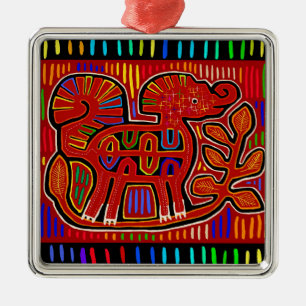 Kuna Indian Baby-Elefant - Mola Volkskunst Ornament Aus Metall