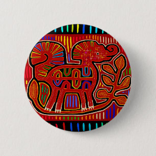 Kuna Indian Baby Elephant - Mola Folk Art Button