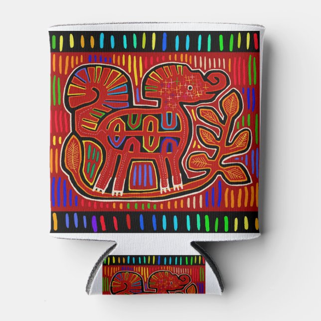 Kuna Indian Baby Elephant - Mola Folk Art Dosenkühler (Vorderseite)