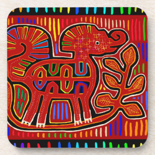 Kuna Indian Baby Elephant - Mola Folk Art Getränkeuntersetzer