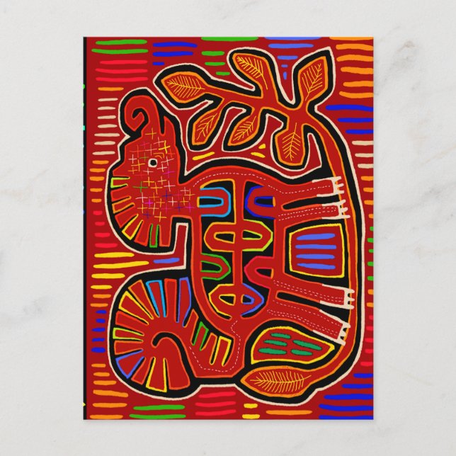 Kuna Indian Baby Elephant - Mola Folk Art Postkarte (Vorderseite)