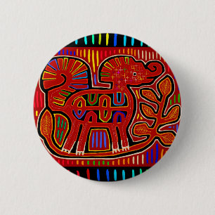 Kuna Indian Baby Elephant - Mola Volkskunst Button