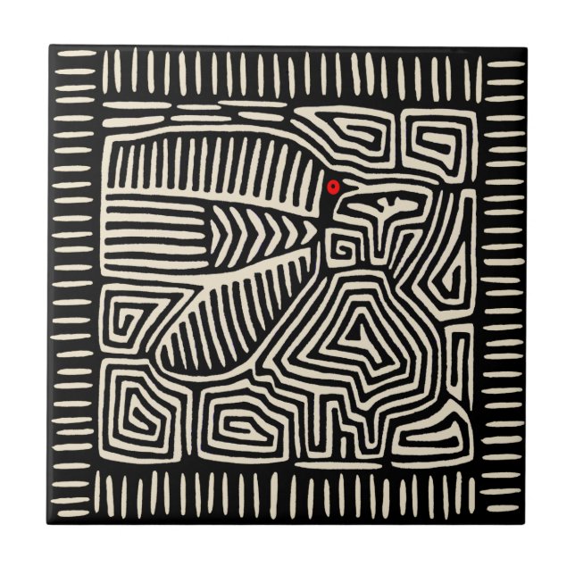 Kuna Indian Black Bird Tile Fliese (Vorderseite)