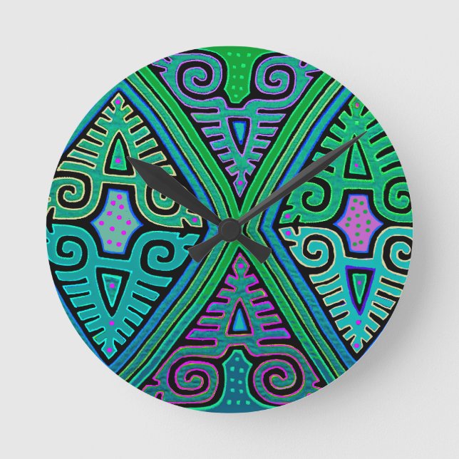 Kuna Indian Diamond Mola Runde Wanduhr (Vorderseite)