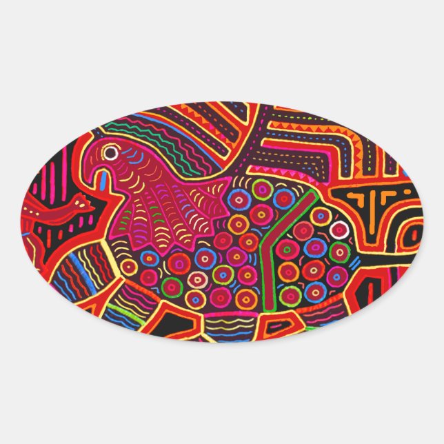 Kuna Indian Friendly Dragon Mola Ovaler Aufkleber (Vorderseite)