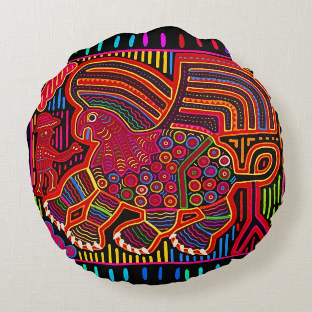 Kuna Indian Friendly Dragon Mola Rundes Kissen (Rückseite)