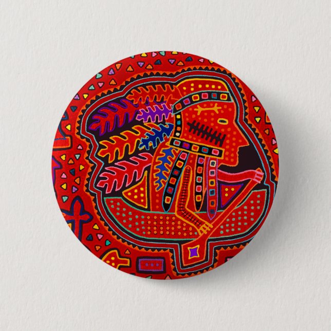 Kuna Indian Man in Canoe Button (Vorderseite)