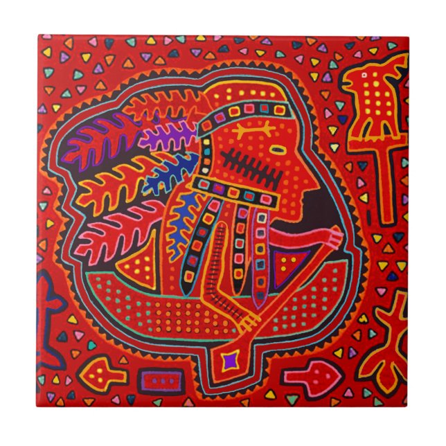 Kuna Indian Man in Canoe Fliese (Vorderseite)