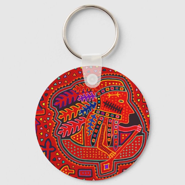 Kuna Indian Man in Canoe Schlüsselanhänger (Vorderseite)