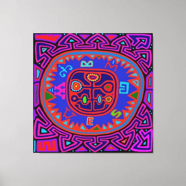 Kuna Indian Mola Compass Leinwanddruck (Vorderseite)