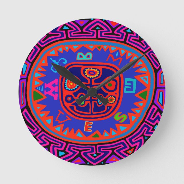 Kuna Indian Mola Compass Runde Wanduhr (Vorderseite)